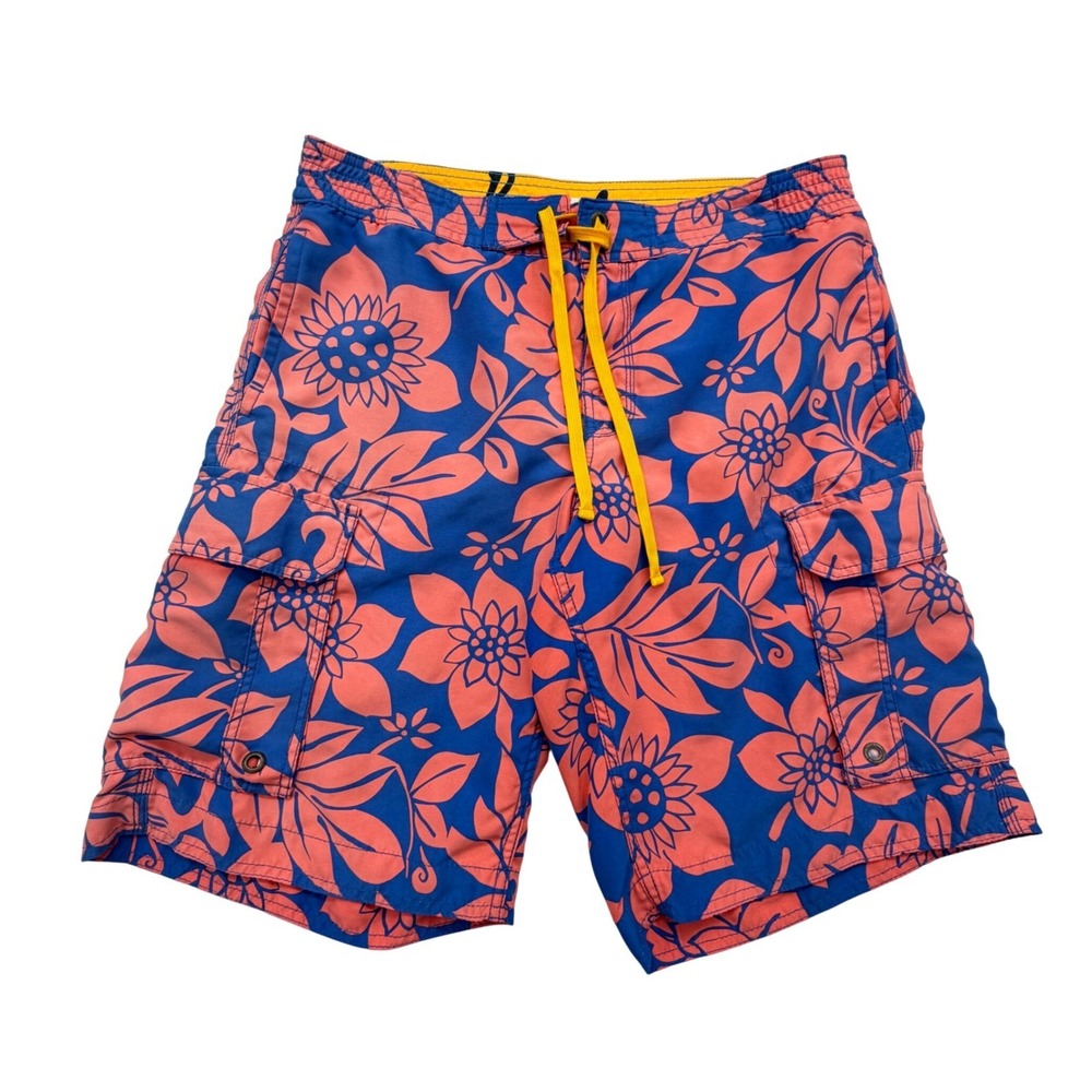 Boden Board Shorts Mens 34 Coral Floral Cargo Swim Trunks Tropical Mesh